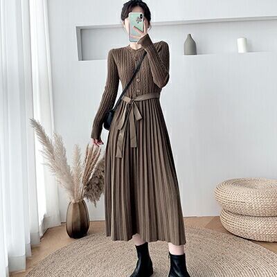 全6色 大きいサイズ コーデニット ワンピース ロングワンピ 袖あり