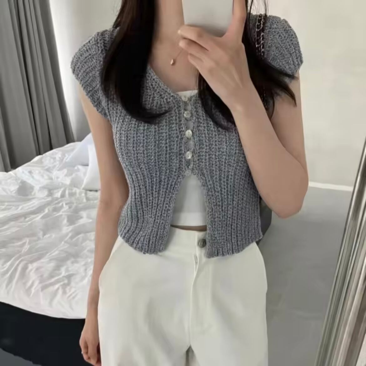 summer knit short sleeve tops