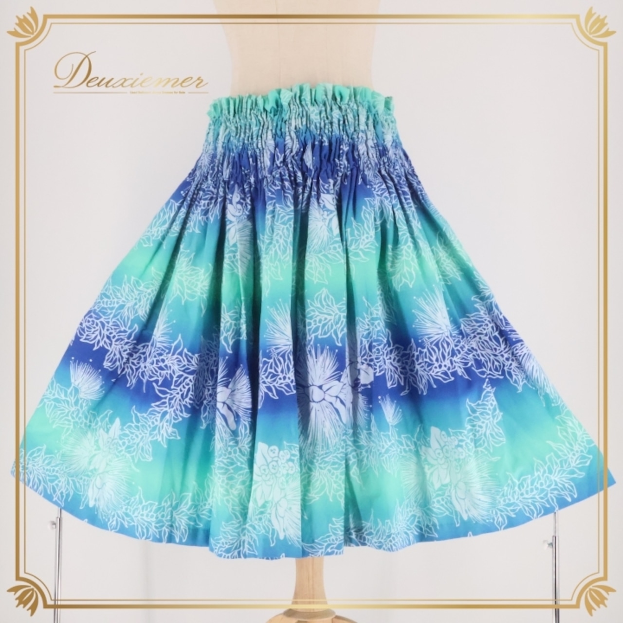 フラダンス 衣装 パウスカート ハレハワイイ ブルー系 PauSkirtShop 日本製 シングル グラデーション ケース付き ワントーン かわいい 華やか 鮮やか 明るい 爽やか 青 水色 白 ハワイアン アロハ ハワイアンプリント フラ ダンス レッスン