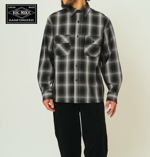 BIG MIKE ビッグマイク ネルシャツ チェックシャツ シャツ 長袖 Heavy Flannel Shirts BLK×OFF 102535106