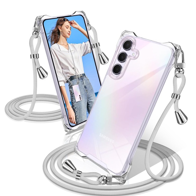 XIOYATY Galaxy A55 5G 対応 ケース クリア ショルダー スマホケース ストラップ付き 四隅クッション構造 耐衝撃 TPUカバー