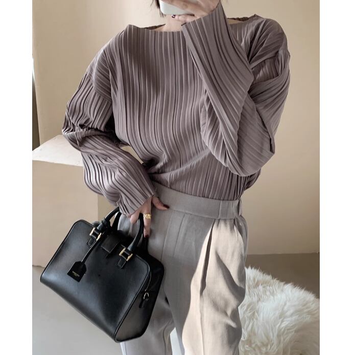 ボートネックプリーツトップス 00561