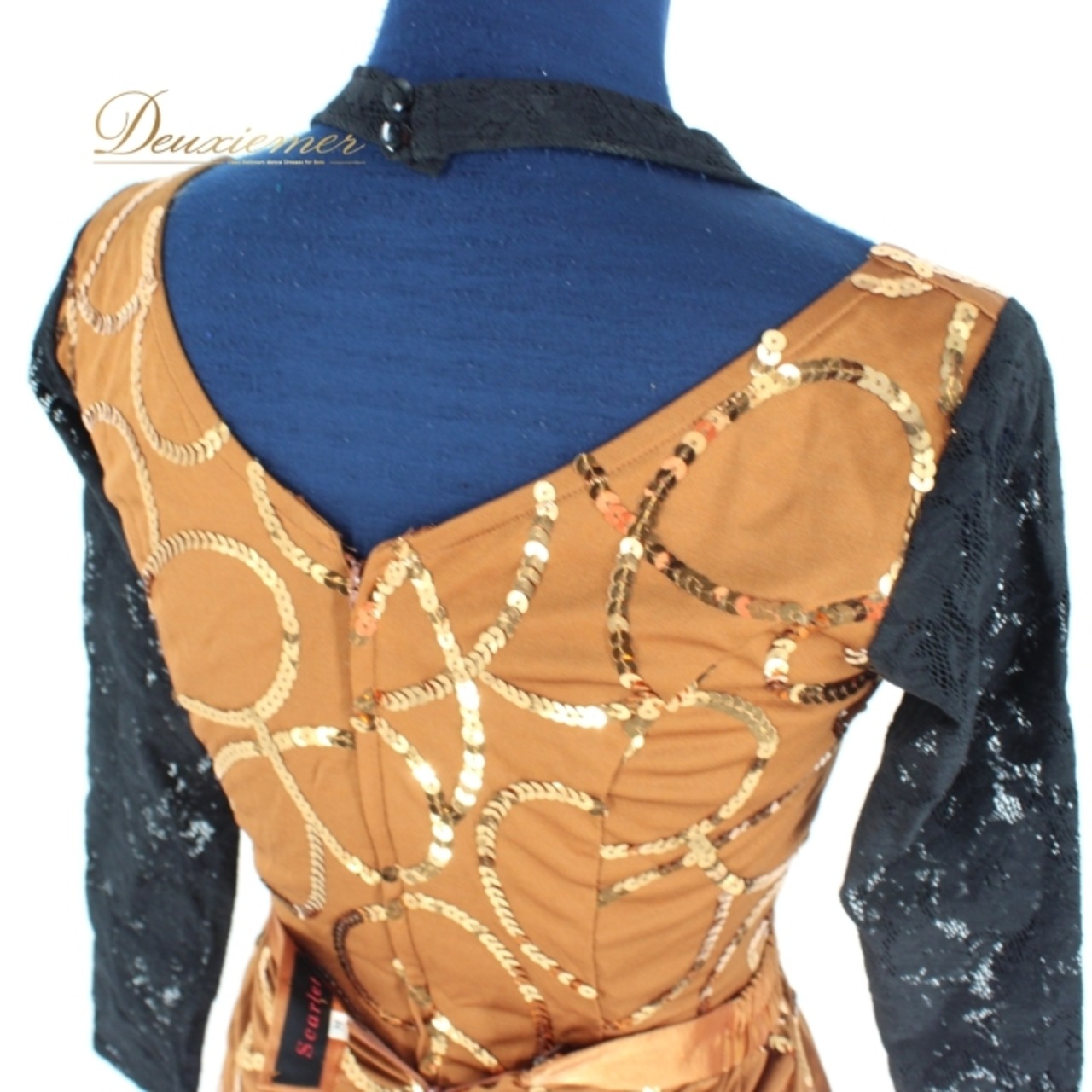 社交ダンス 衣装 ラテン 上下セット ツーピース セットアップ パーティ衣装 女性用 レディース オールシーズン 黒 Scarlet スカーレット ブラック系 茶色 ブラウン系 スパンコール リボン ファスナー おしゃれ かわいい ストレッチ 結婚式