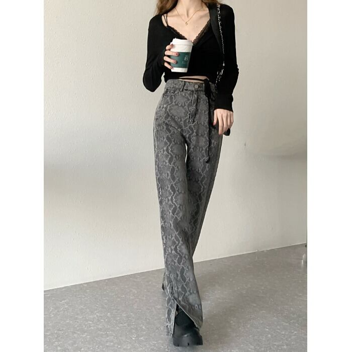 ブラックジーンズ ルーズパンツ サマーハイウェスト薄手 夏物 モンロー37105890074