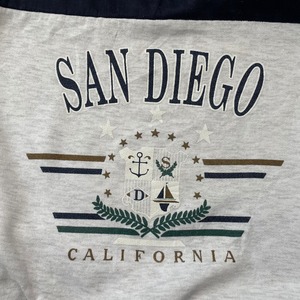 【USA】90s USA製 ハーフジップ スウェット プルオーバー プリント San Diego Californiaバイカラー 切替 ツートンカラー XL相当 ビッグシルエット US古着