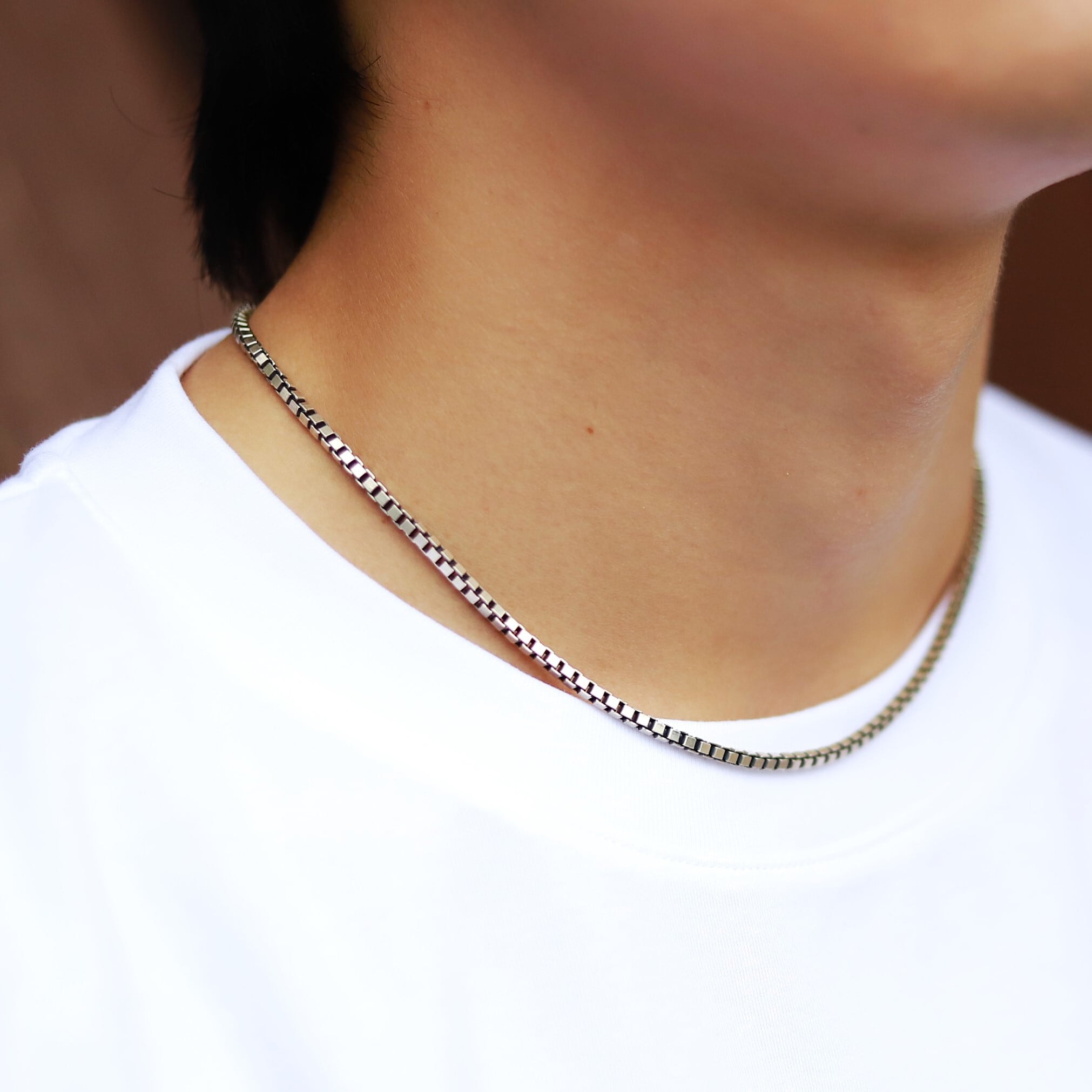 ジュエリー上級者に見える】F.H. シルバーネックレス（BOXチェーン 3mm