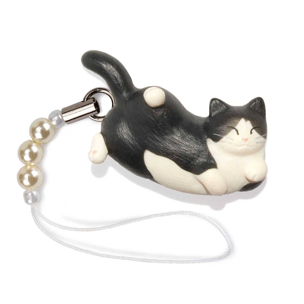 ペットラバーズ 猫どん LadyCat vol,5 黒白 ビーズ ストラップ N-2504