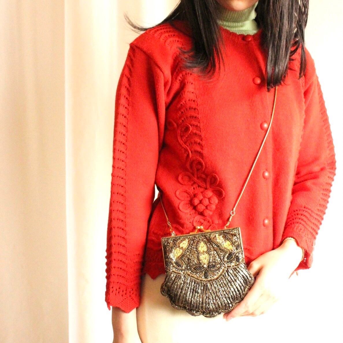 ニットレースカーディガン レッド【701】