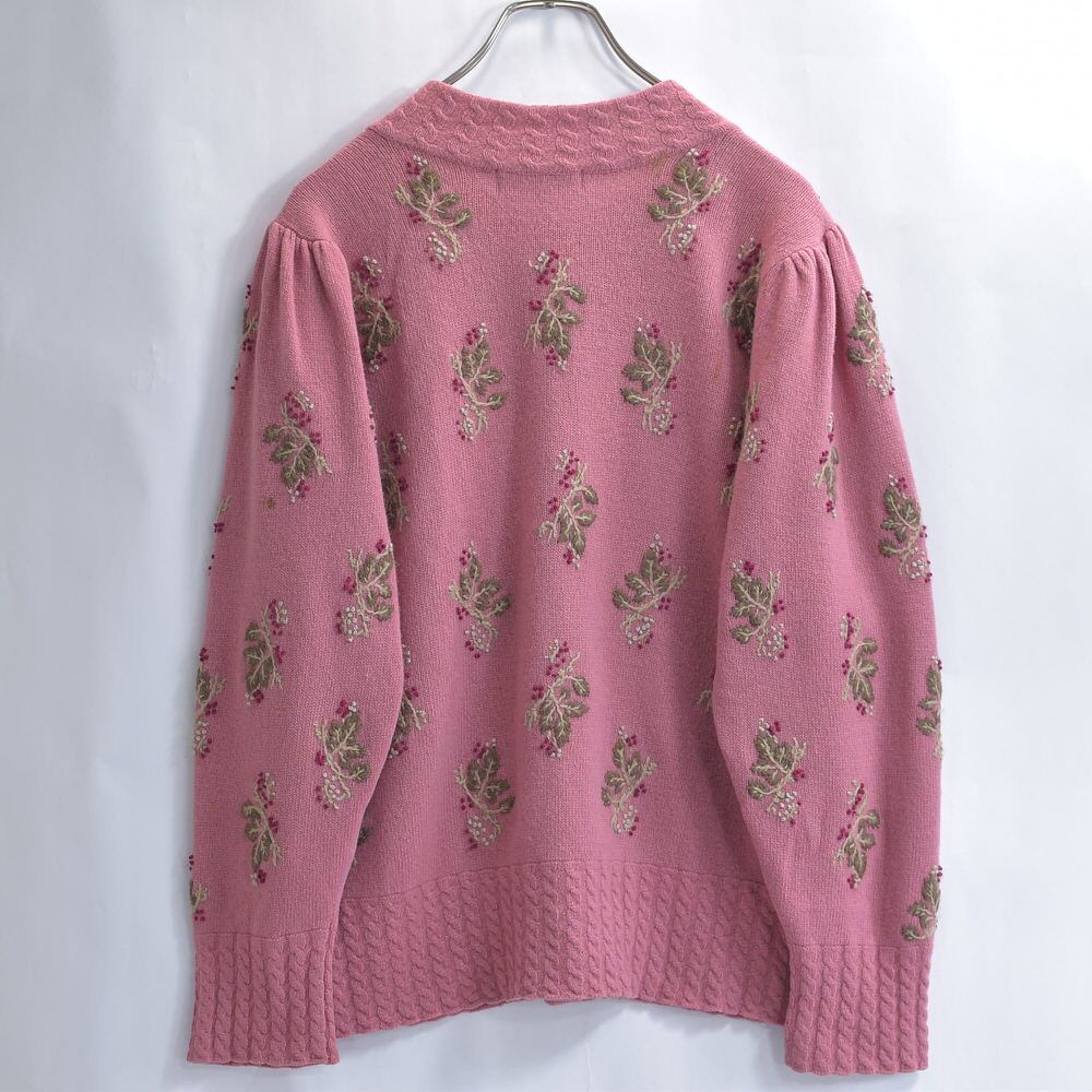 古着 ビンテージ 80s ニット セーター カーディガン パール 花柄 刺繍 古着 ビンテージ 80s ニット セーター カーディガン パール 花柄 刺繍