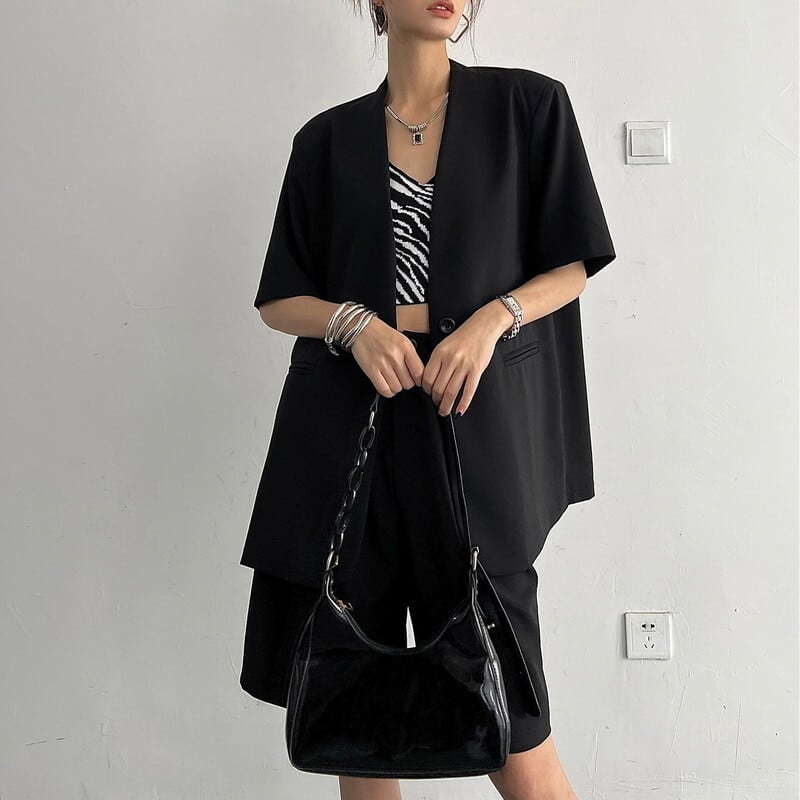 collarless short-sleeved jacket and half pants 103090