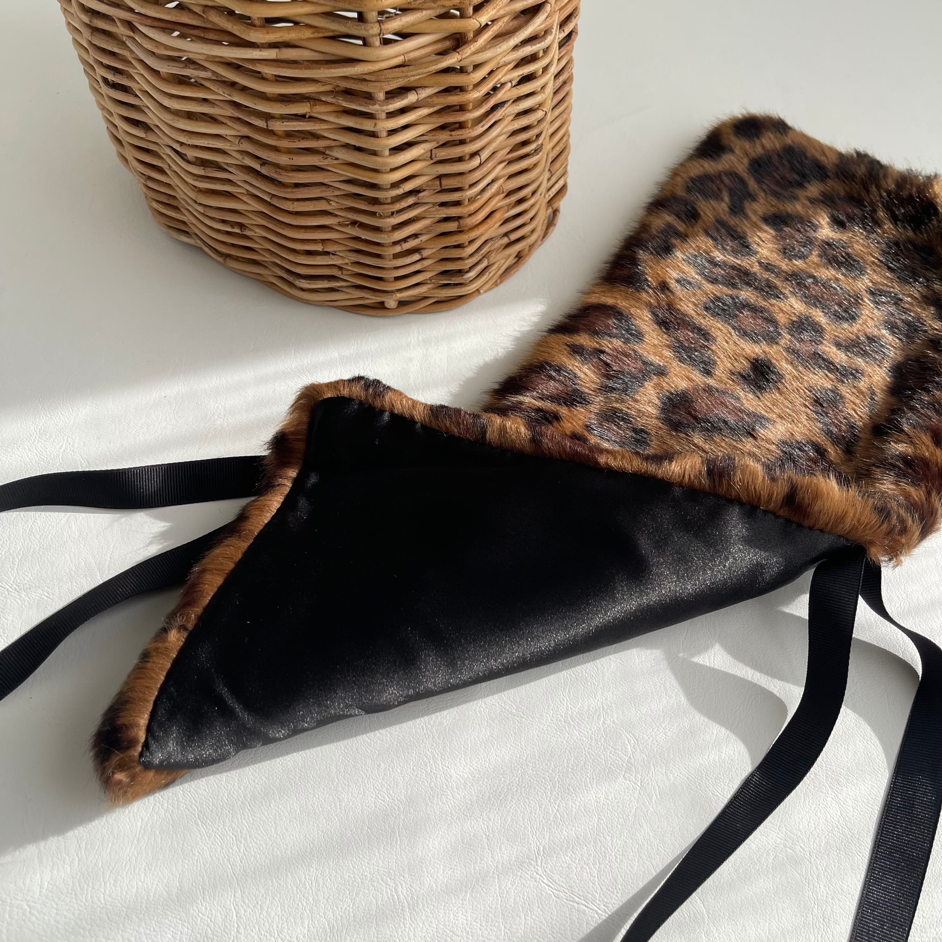 紅籐かごバッグ / Benito Kago Bag ＆ Leopard fur Brown Mix | meong blue