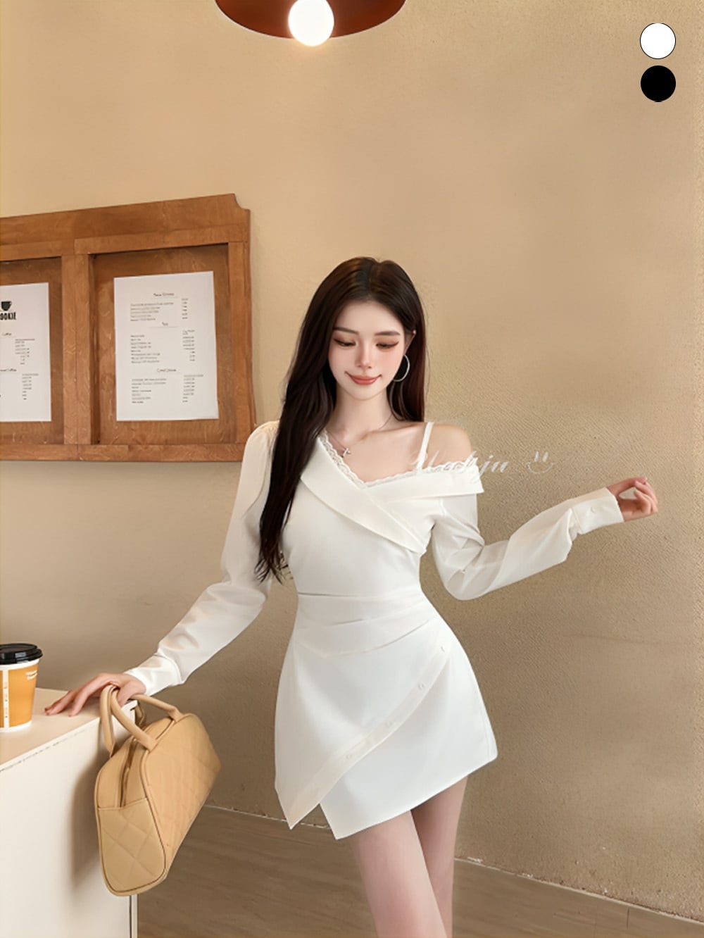 ワンショルダーレイヤリングレースロングワンピース|WAHJU