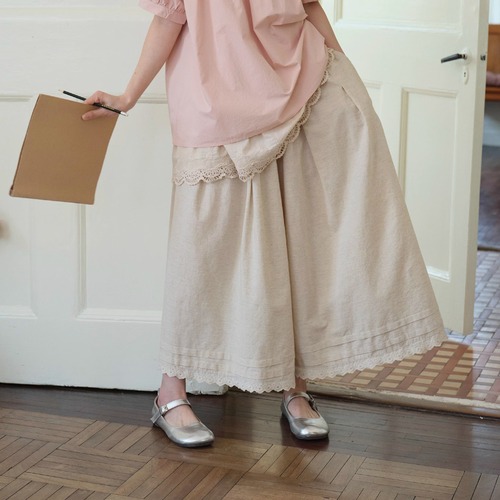 裾スカラップタックワイドパンツ ・7909