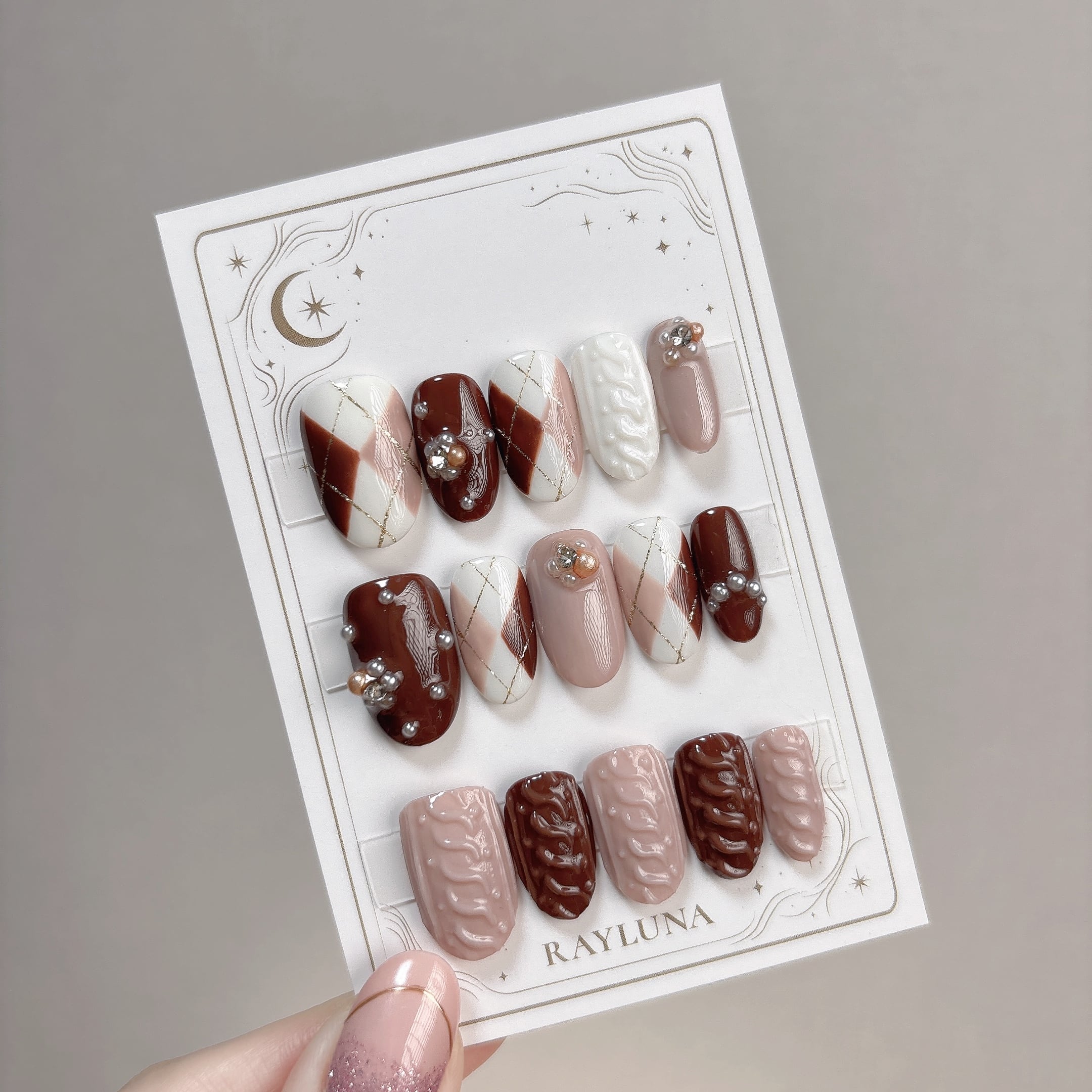 【#883】繰り返し使える【プレミアム】ネイルチップ15枚セット/ミディアム オーバル/XY443