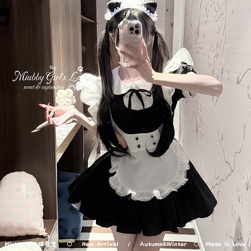 参戦服 メイド風フレアワンピ 白エプロン 撮影会に|天使と悪魔