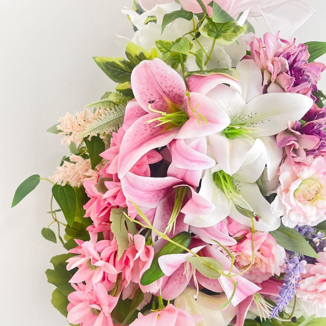 春色ラグジュアリースワッグ／百合の咲き誇る春リース 光触媒フラワー 花束リース 春色ラグジュアリースワッグ／百合の咲き誇る春リース 光触媒フラワー