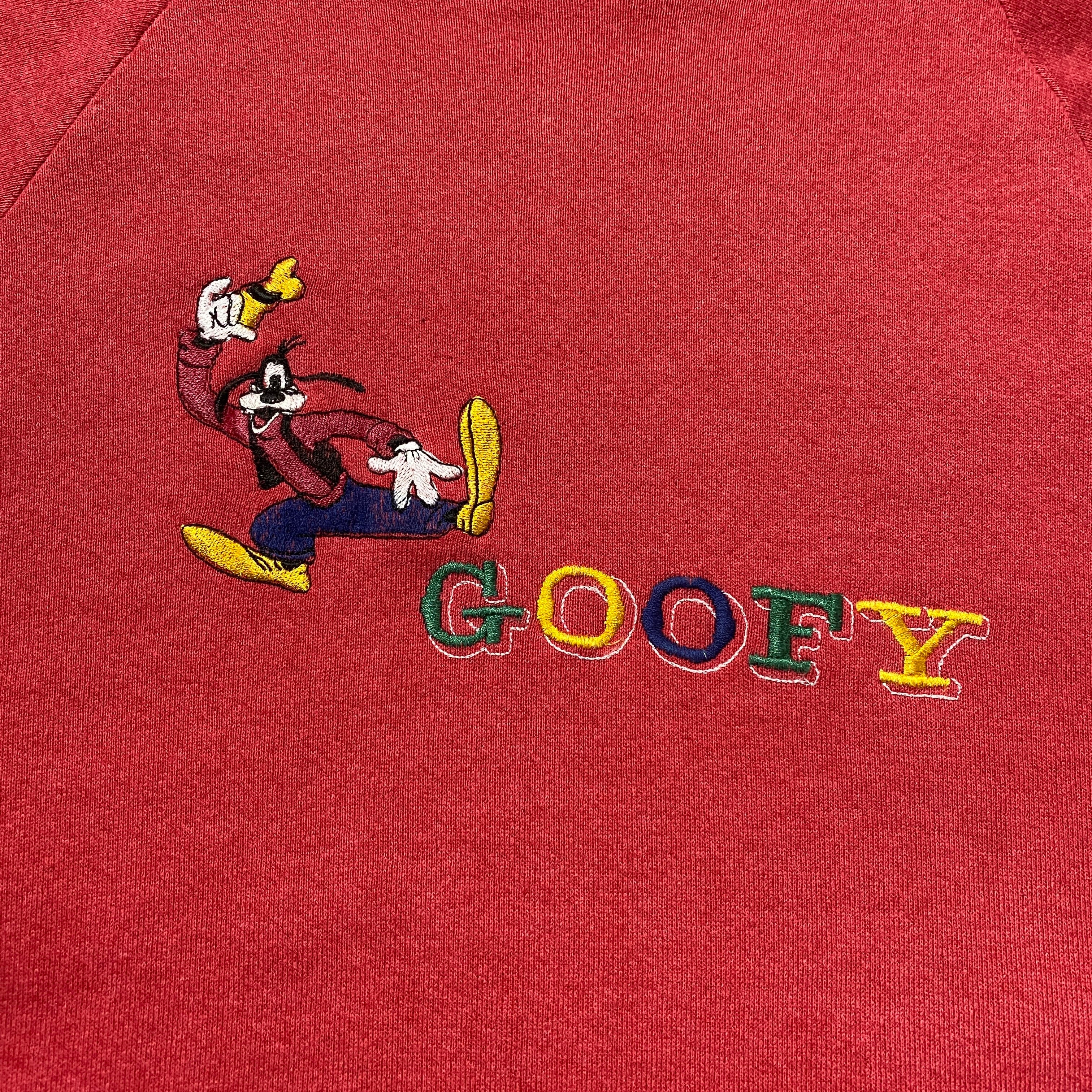 80's 90's Old Disney ディズニー グーフィー 刺繍ロゴ サーモピンク