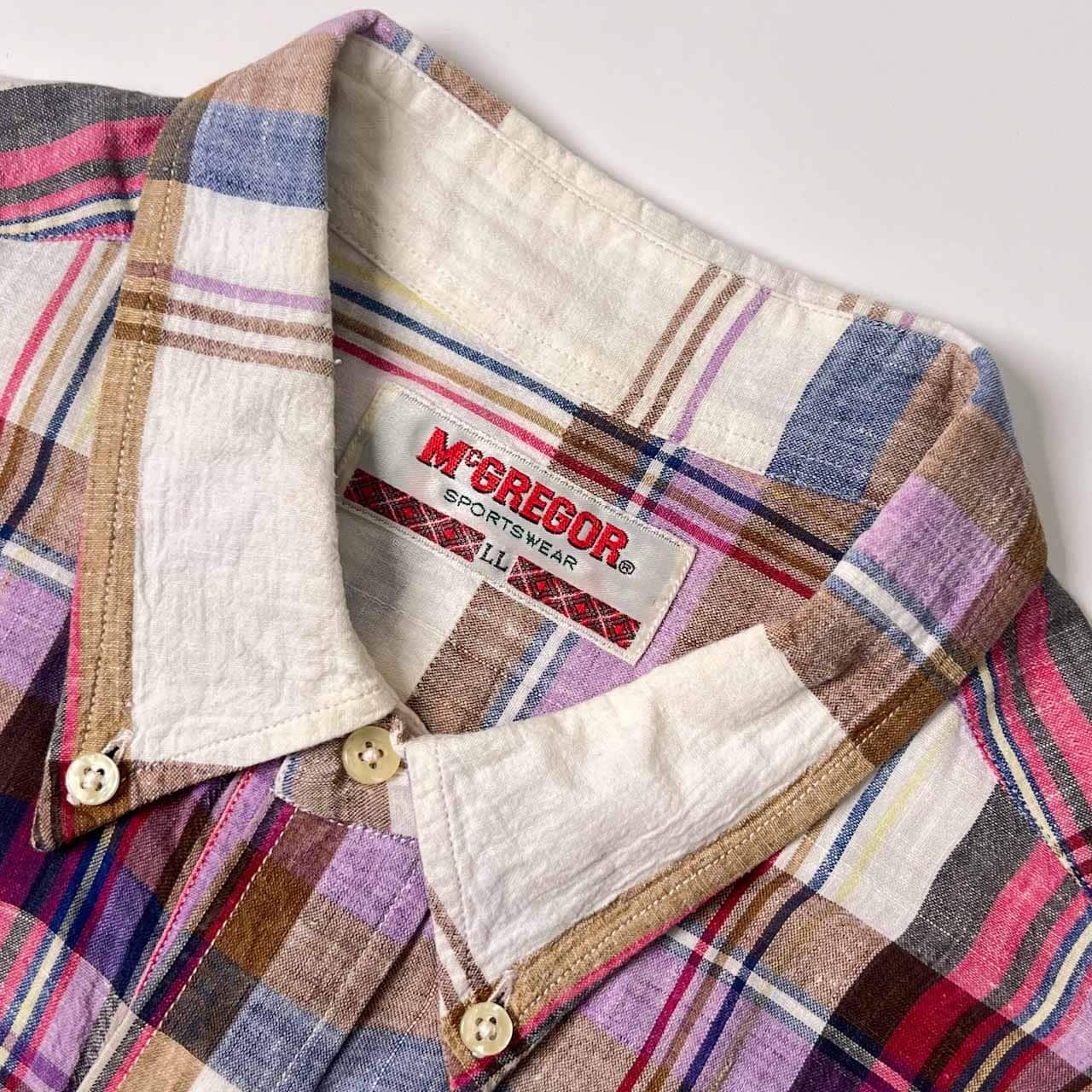 90s McGREGOR SPORTSWEAR マクレガー チェック BD ボタンダウン ハーフボタン 半袖シャツ LL/マルチ メンズ ビンテージ