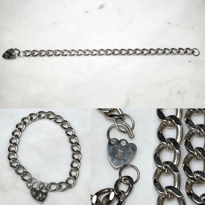 vintage silver flat link chain bracelet with padlock