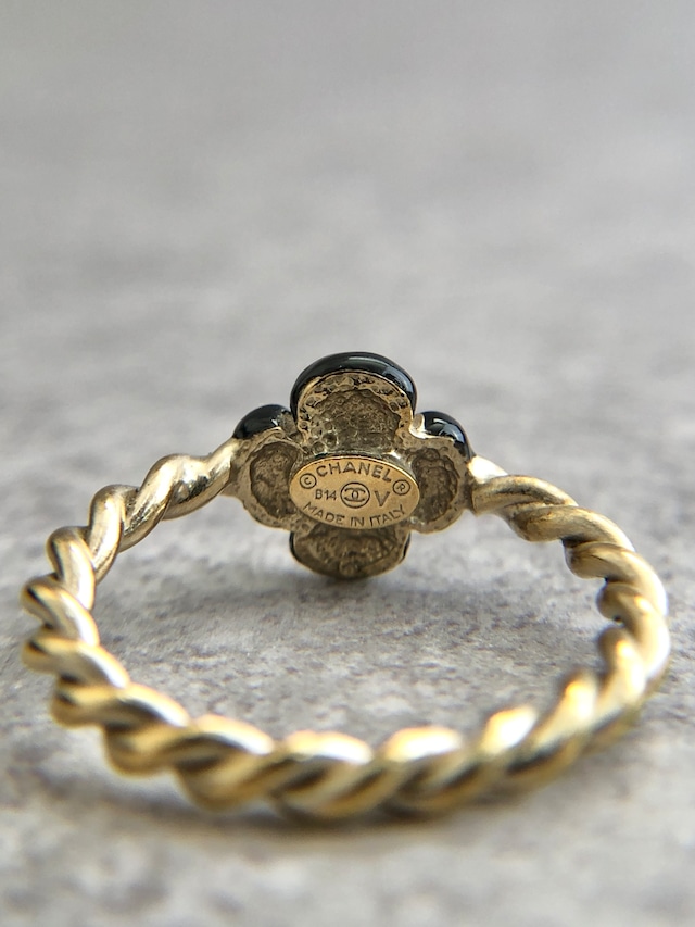 CHANEL シャネル 指輪 ゴールド×ブラック カメリア ツイスト vintage ヴィンテージ オールド 55khrh