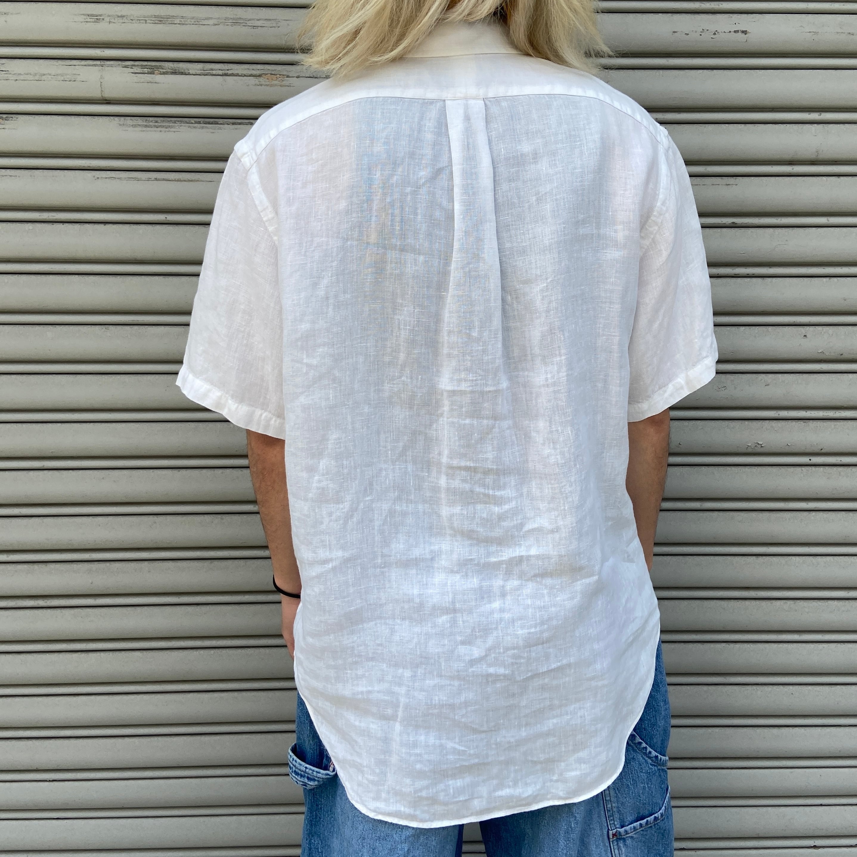 Ralph Lauren 半袖リネンシャツ classic fIt 白 M | 古着屋 Uan