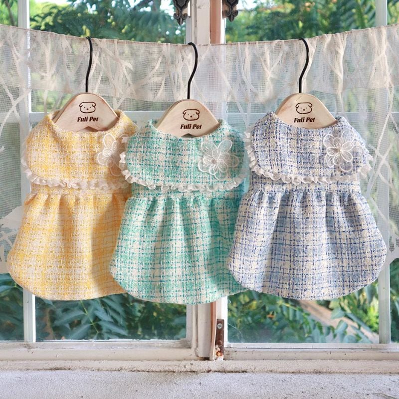 パステルカラーのツイードワンピース 犬服 00487