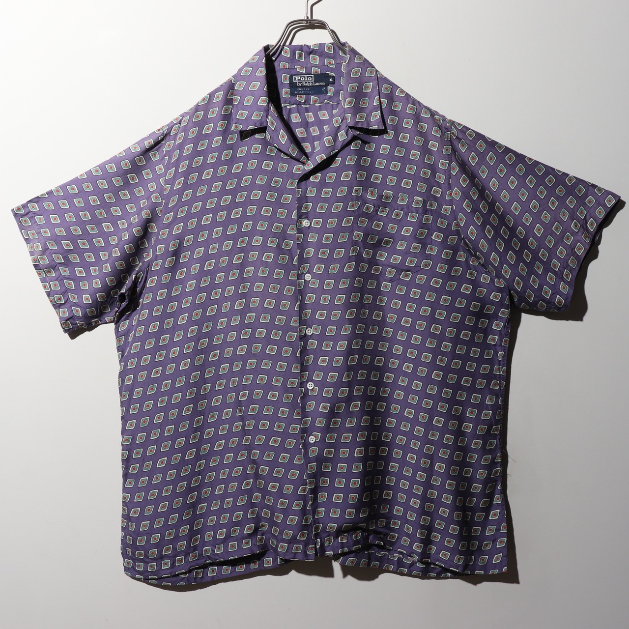 美品 XL 90s USA シルクシャツ ポロラルフローレン 紫 半袖開襟シャツ パープル Polo Ralph Lauren