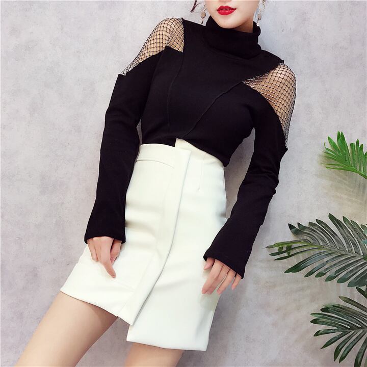 2カラー.ブラック．ホワイト】メッシュ セクシー ロック 肩見せ