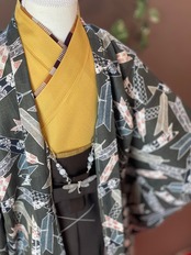 【受注製作】アンティーク 蜻蛉とんぼ羽織紐 大正浪漫レトロ矢羽根柄七五三セット☆ オリジナル羽織紐 裏地付き羽織 着物 袴3点セット 男の子の祝い着