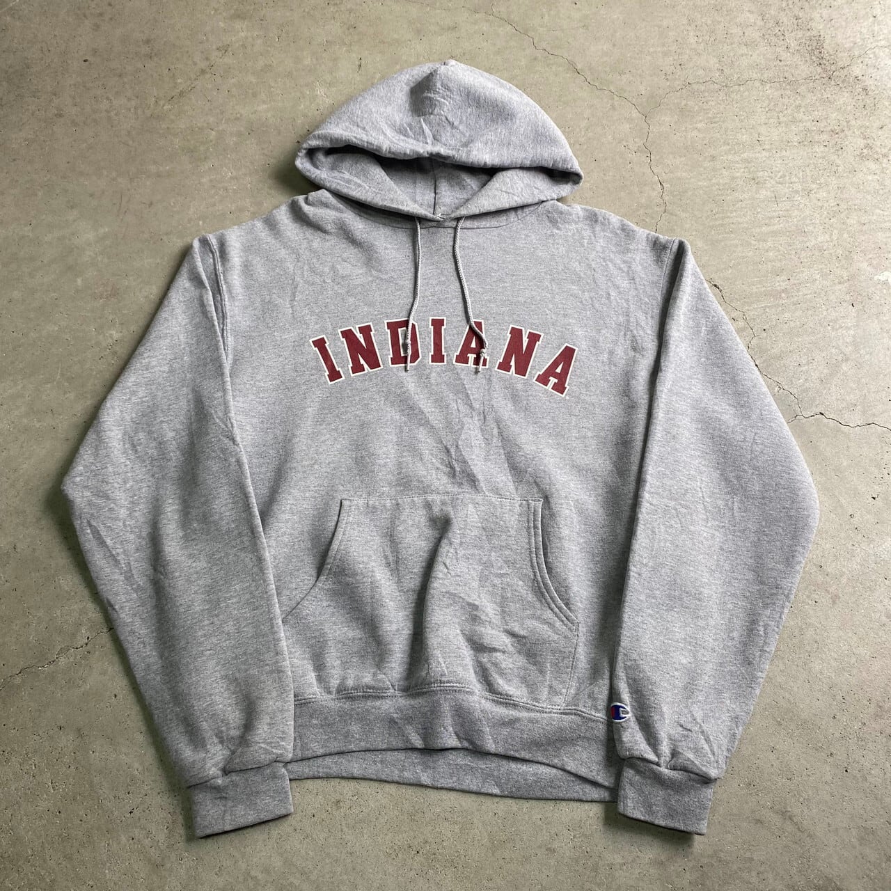 Champion チャンピオン INDIANA カレッジロゴ プリント プルオーバーパーカー メンズM レディース 古着 スウェットパーカー グレー  【パーカー】【SWE30】【SA2204】 | cave 古着屋【公式】古着通販サイト