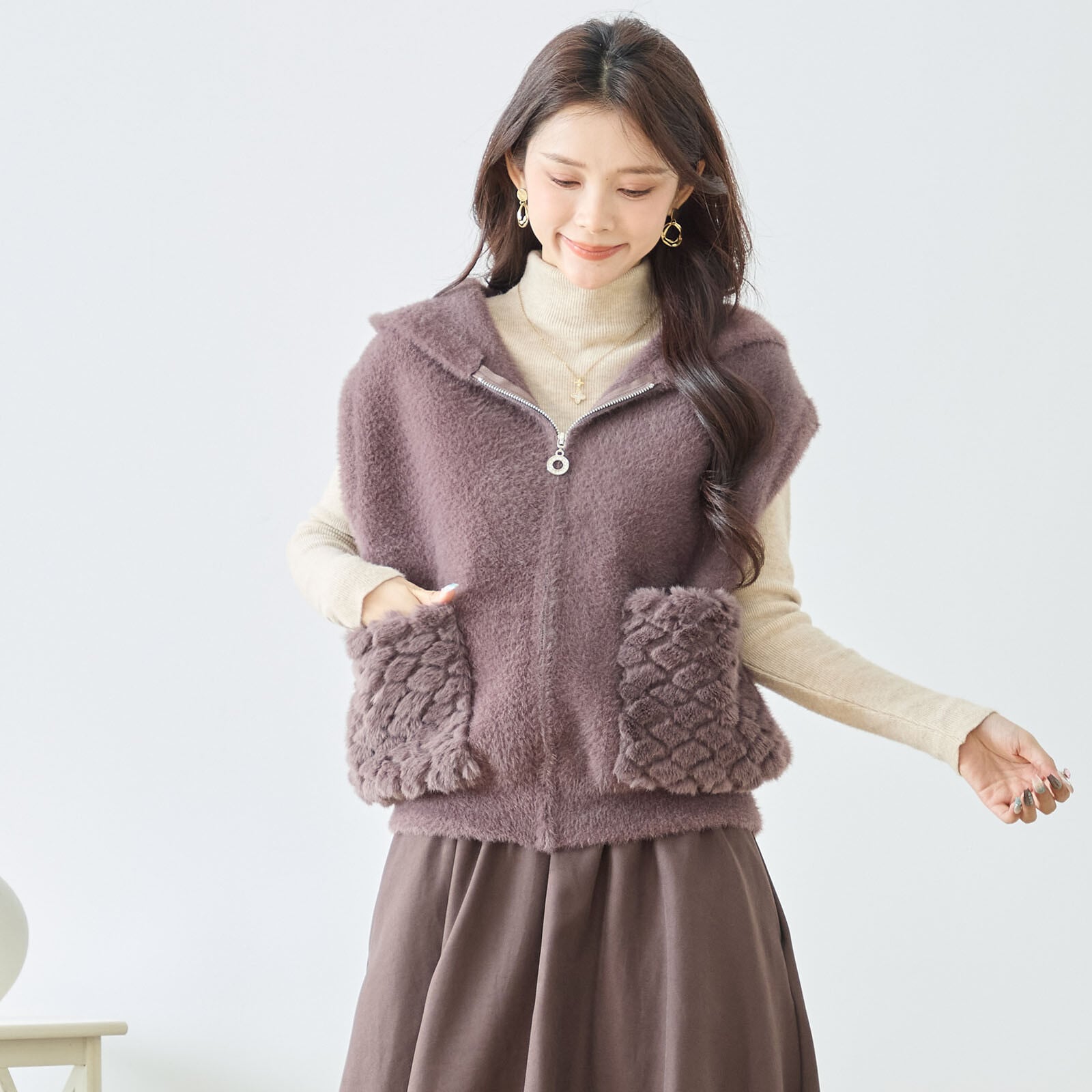 M〜L】モコポケットシャギーフードベスト(N35-077) | an'nature