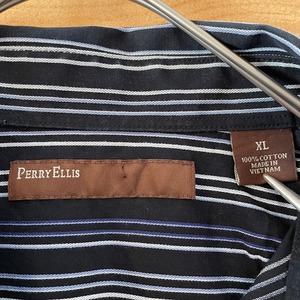 【PERRY ELLIS】ストライプ 柄シャツ 長袖シャツ フライフロント ペリーエリス XL アメリカ古着