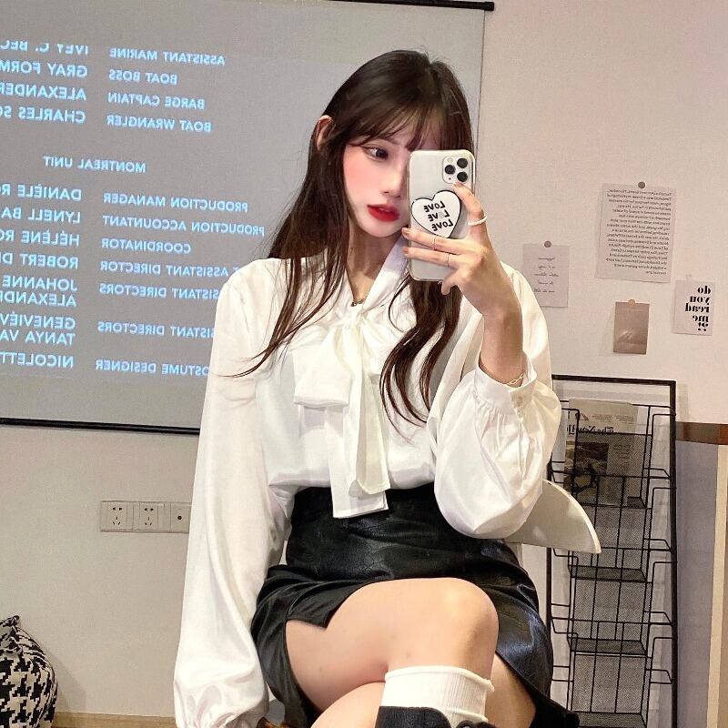 オータムリボンルーズシャツ トップス レディース ロング 秋物 萌量不足10641462472