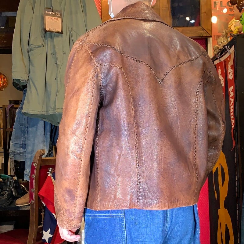 70's North Beach Leather ノースビーチ クラフトレザージャケット ハンドクラフト ブラウン 包みボタン ヒッピーカルチャー  名作 XL メキシコ製 希少 ヴィンテージ BA-1410 RM1779H | agito vintage powered by BASE