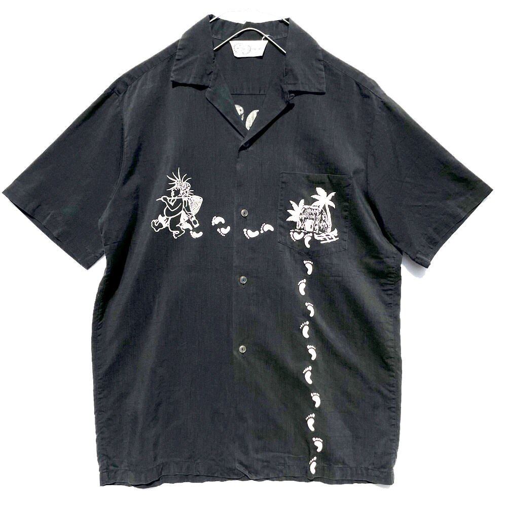 Vintage Footprint Cotton Aloha Shirt 
