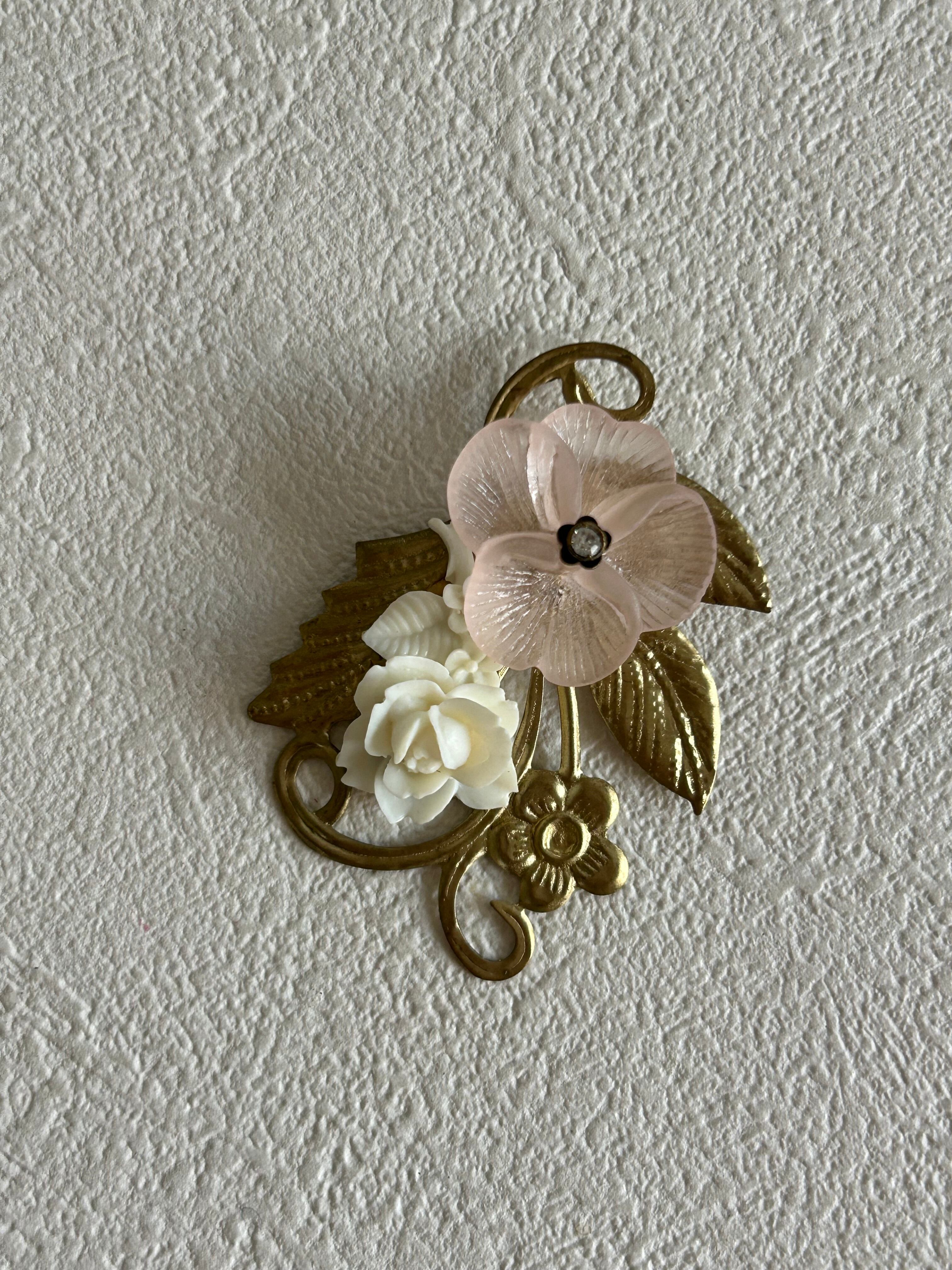 オリジナルパーツ パンジーとRoseのスワッグ ヴィンテーカボション アクリルパーツ アクセサリーパーツ