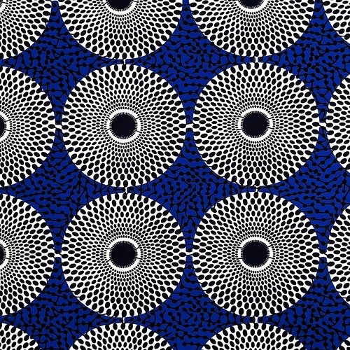 【110cm×90㎝】アフリカンプリント生地／アフリカ布／水通し済み／水紋（白×深青）