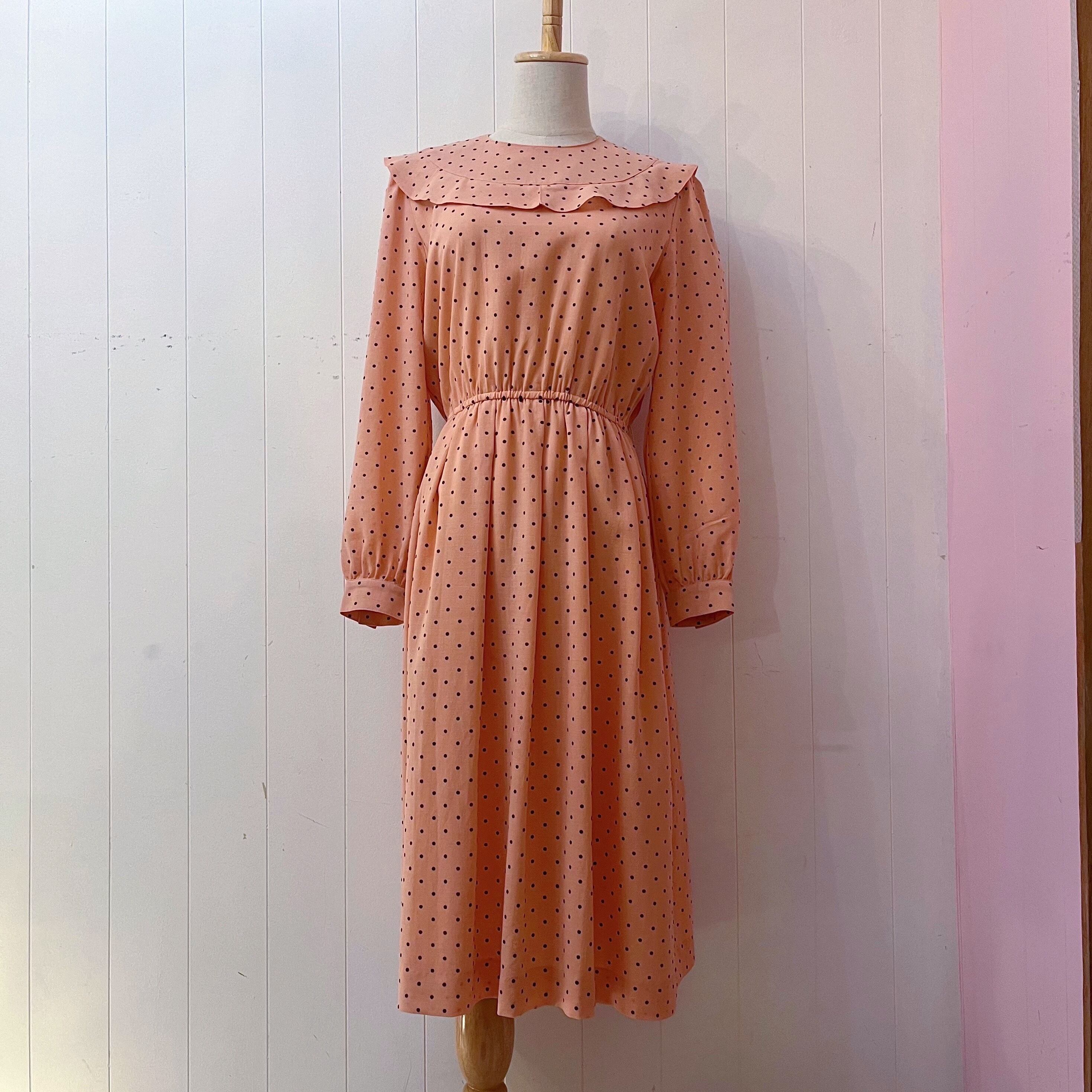 coral pink round frill dot one-piece