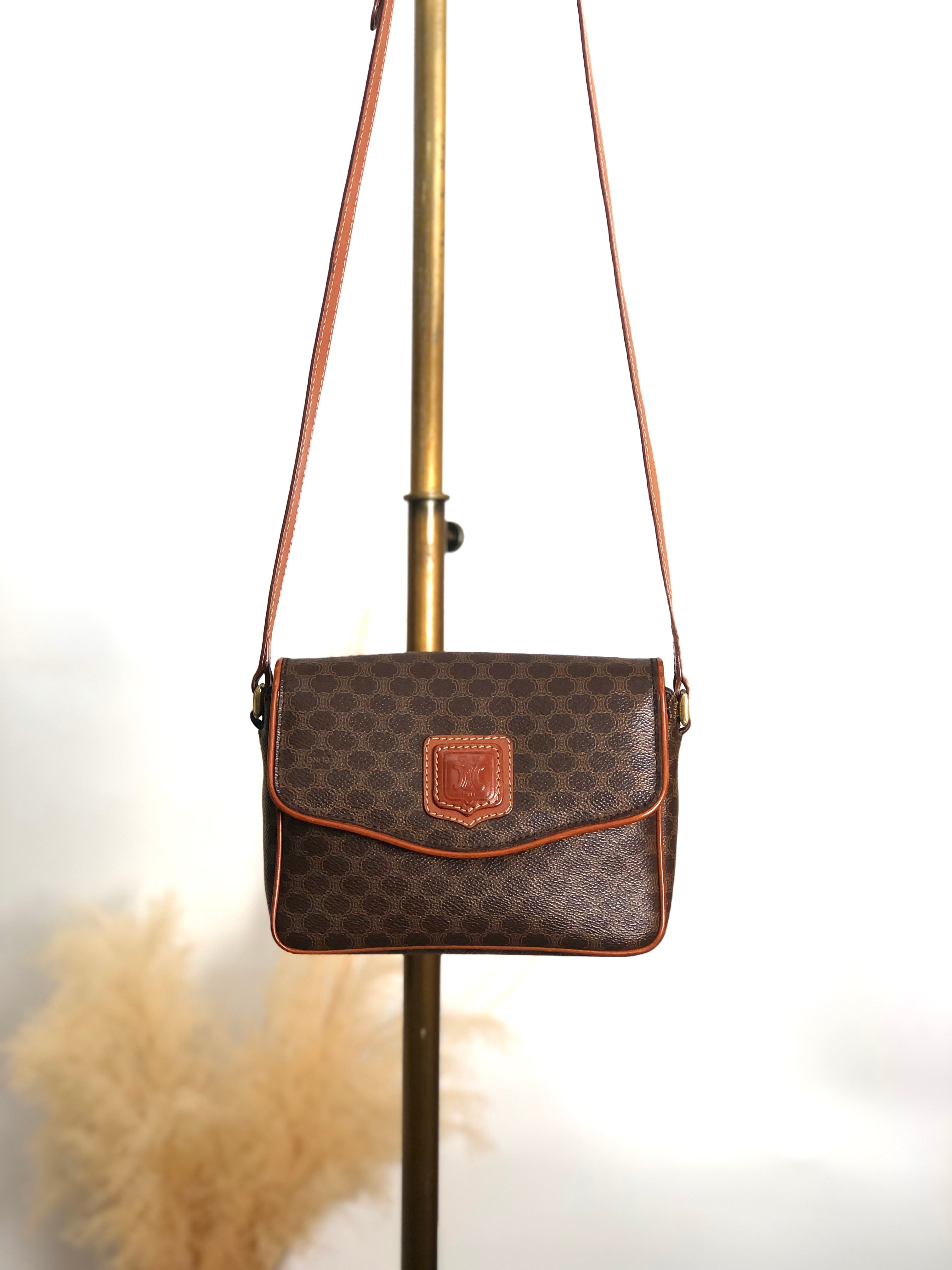 CELINE セリーヌ マカダム ショルダーバッグ ブラウン ブラゾン型押し vintage ヴィンテージ オールド 8jtbge