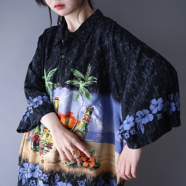 "BIG DOGS" XXX super over silhouette unique botanical pattern h/s shirt