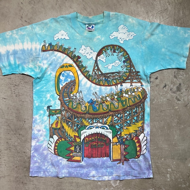 90's GRATEFUL DEAD グレイトフルデッド 1993 Roller Coaster ローラーコースター タイダイTee バンT LIQUID BLUE BROCKUM COLLECTION Lサイズ USA製 希少 ヴィンテージ BA-2253 RM2672H