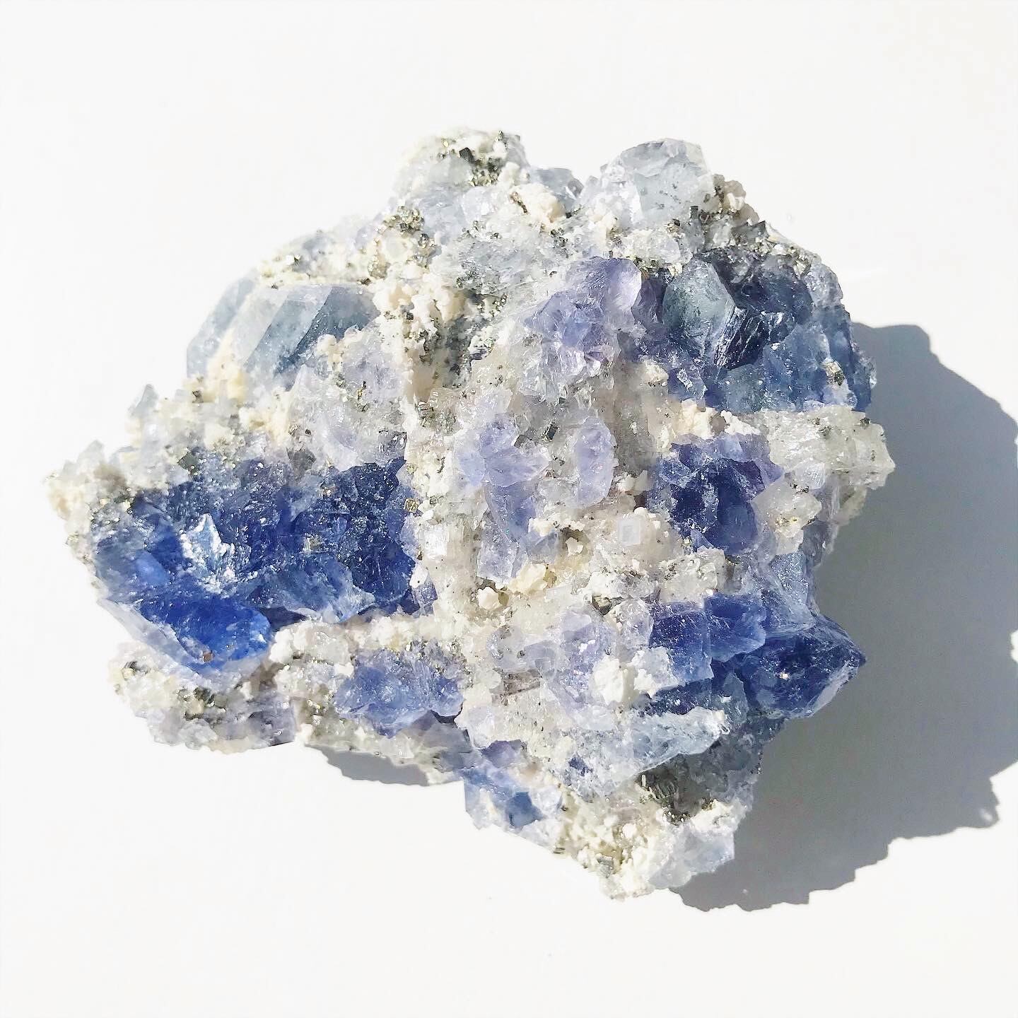 Pyrite on Blue Fluorite 2