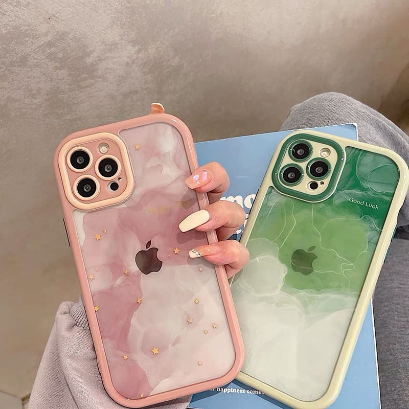 iPhoneケース iPhone14 iPhone13 クリアケース 水彩 マーブル かわいい ...