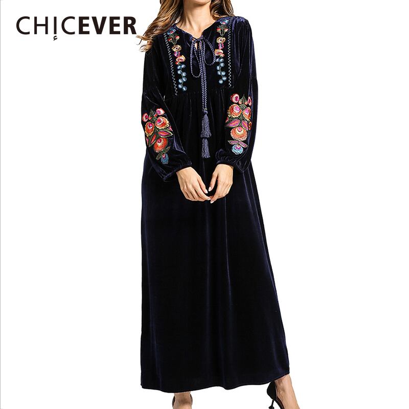 CHICEVER冬のベルベットプリントの女性のドレス長袖ルーズビッグプラスサイズの黒のドレス服 ロング ブラック 大きめサイズ ウィンター 冬物 6base552616670402