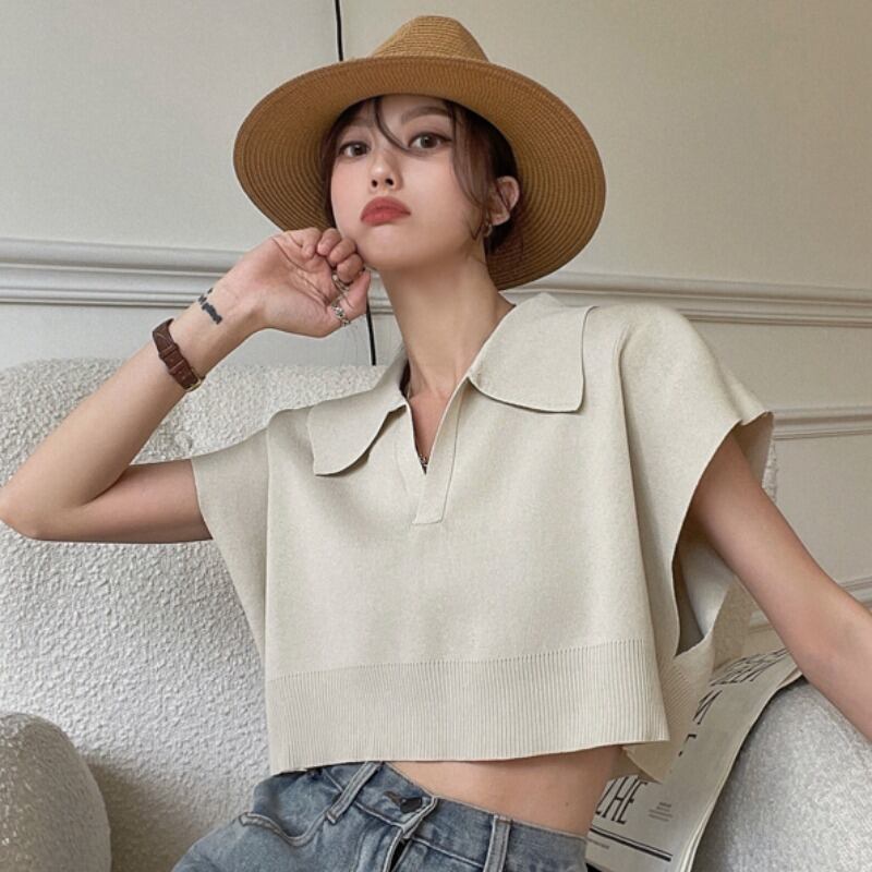 カラーTシャツ オータム薄手ルーズショートトップス 秋物 YY-ファッション31050728618