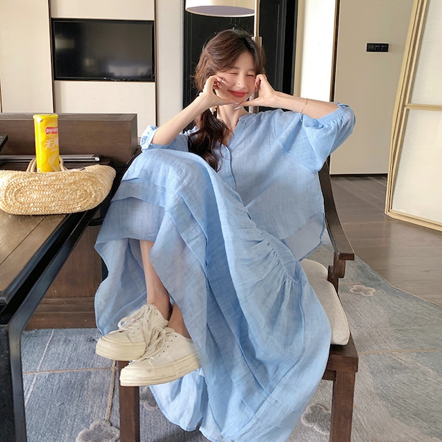 【セットアップ】 セットアップ レディース おしゃれ ママ スカート ブラウス トップス  春 夏 秋 20代 30代 40代 海 ビーチ リゾート 行楽 きれいめ セットアップ ライトブルー 青 水色 S M L XL