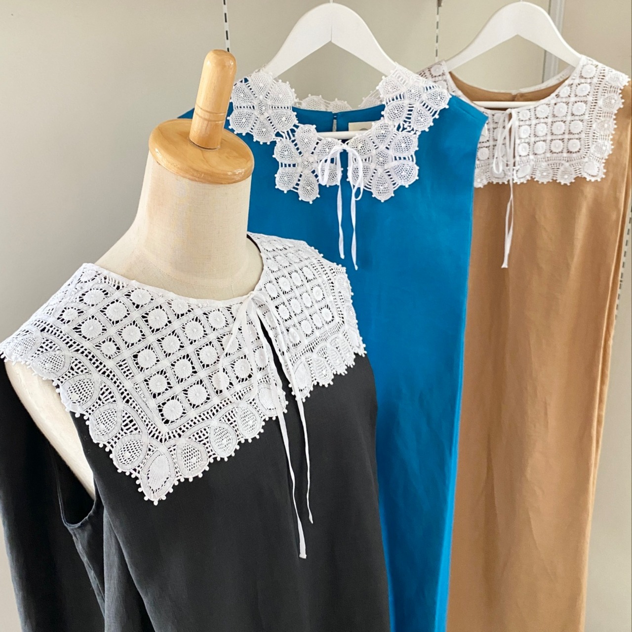 【Coloridas 】リネン タックノースリーブ ワンピース