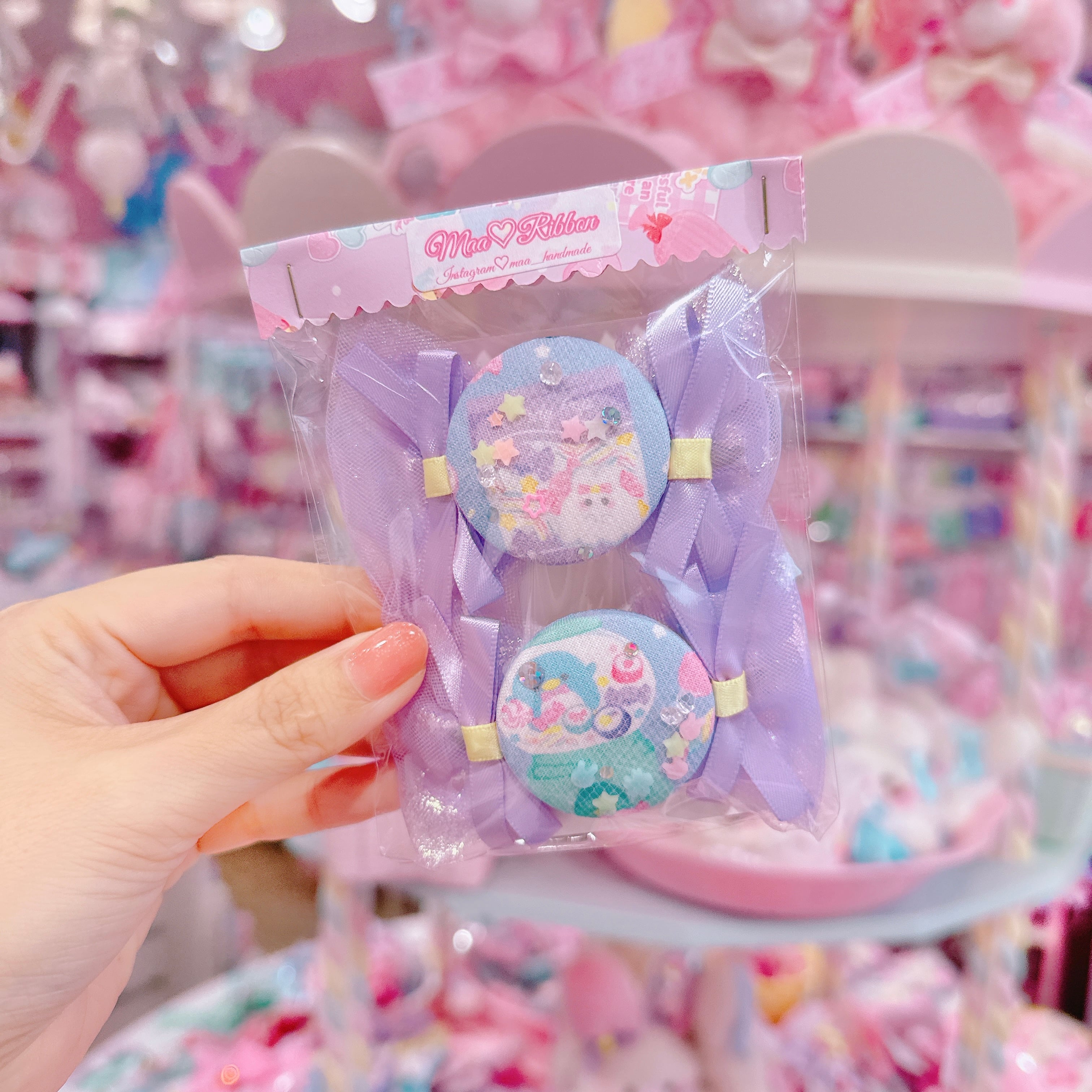 【R14】51-8くるみキャンディリボンチュールツインヘアクリップ