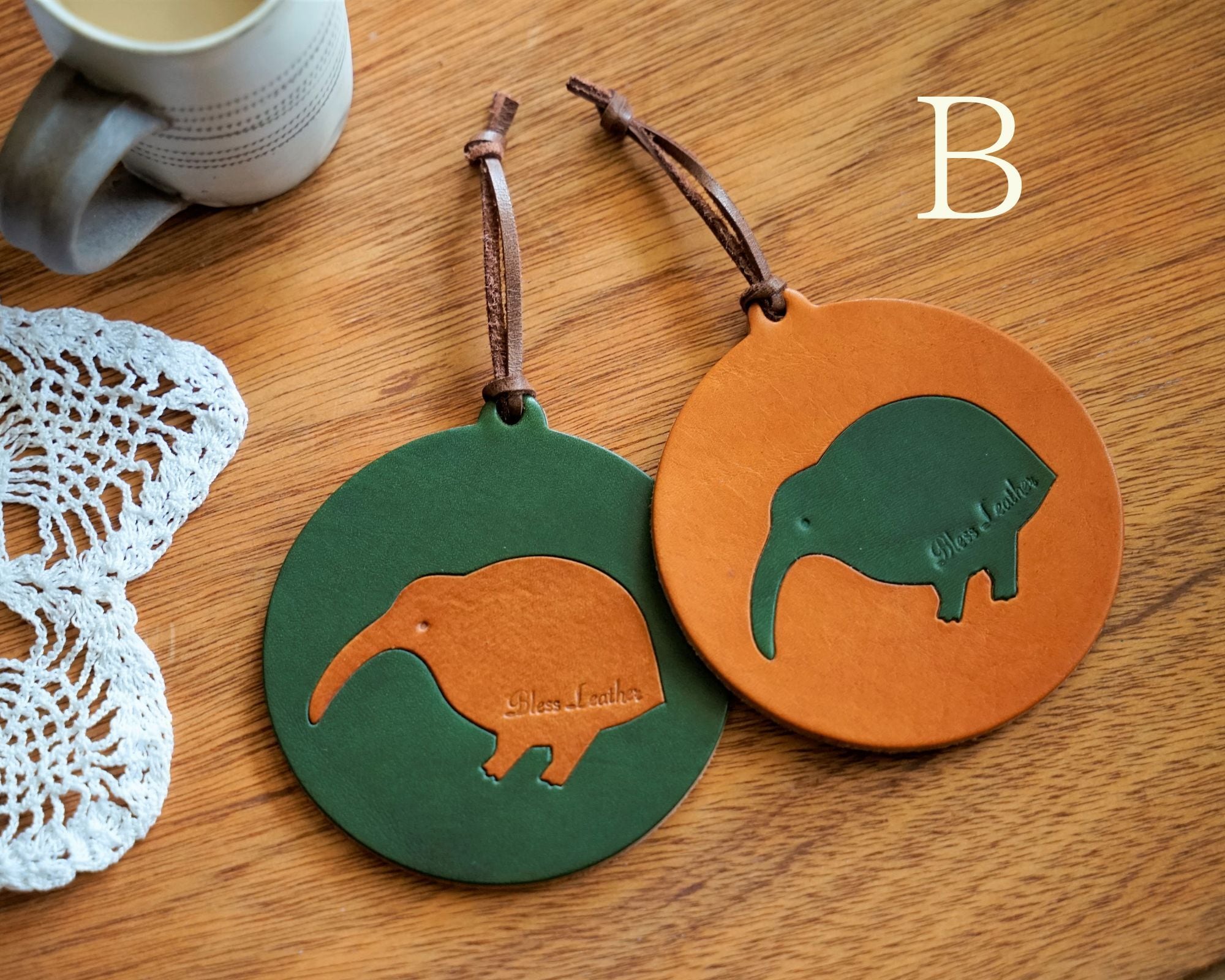 KIWI コースター 2枚セット | 革細工とニュージーランド雑貨のお店