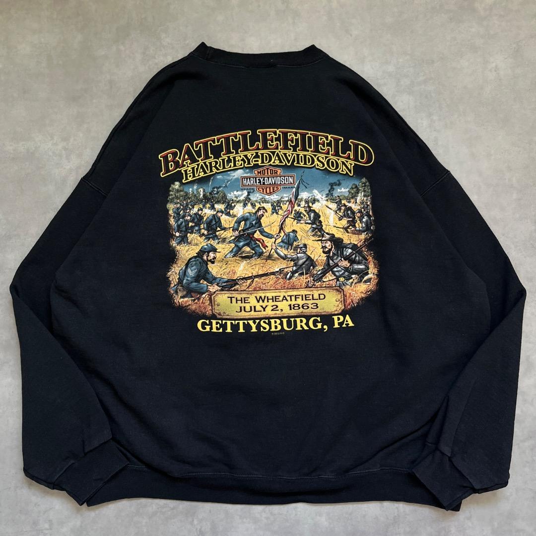 ハーレーダビッドソン スウェット 古着 プリント バイク 2XL 黒 17758